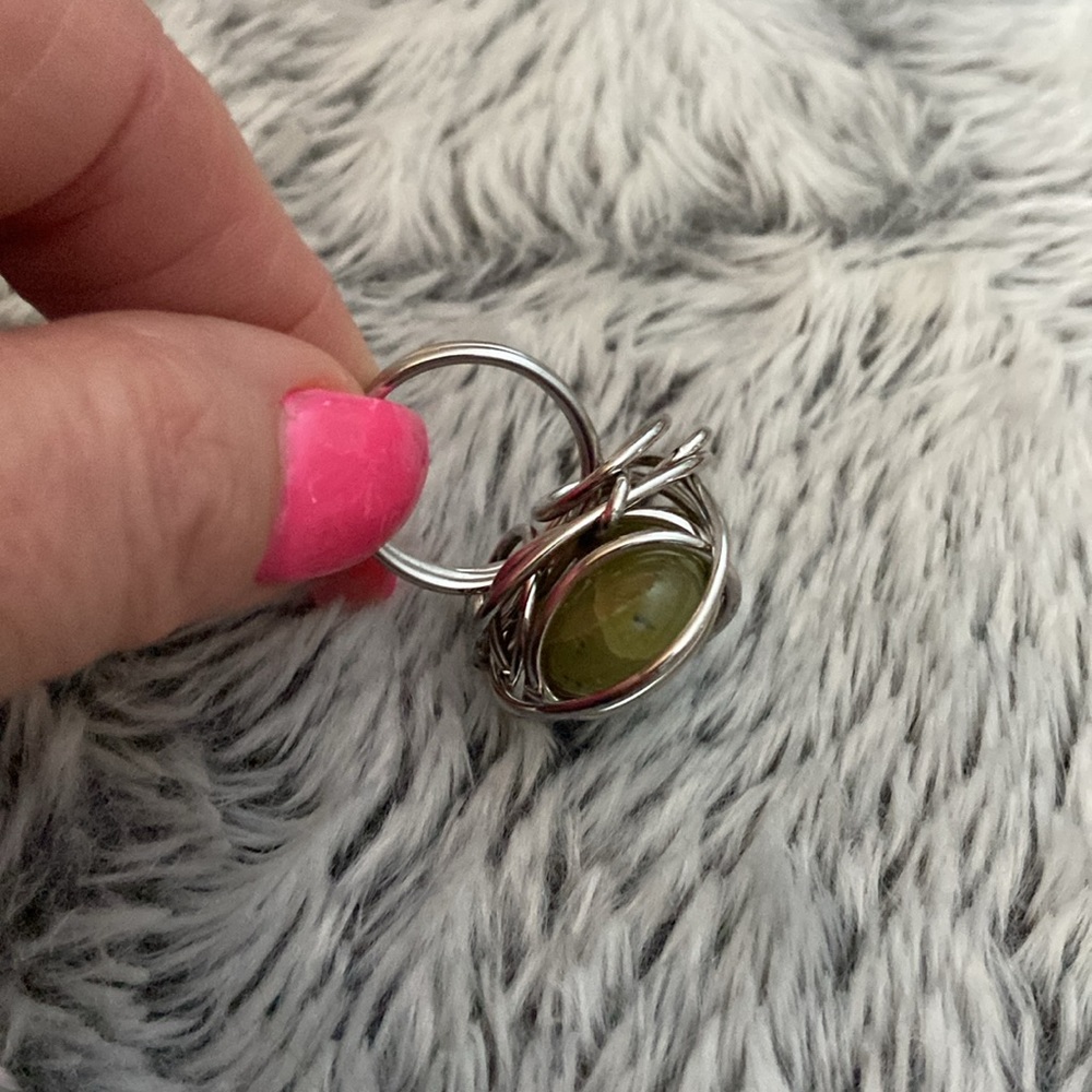 Statement Ring Large Green Stone In Silver Wire S… - image 7